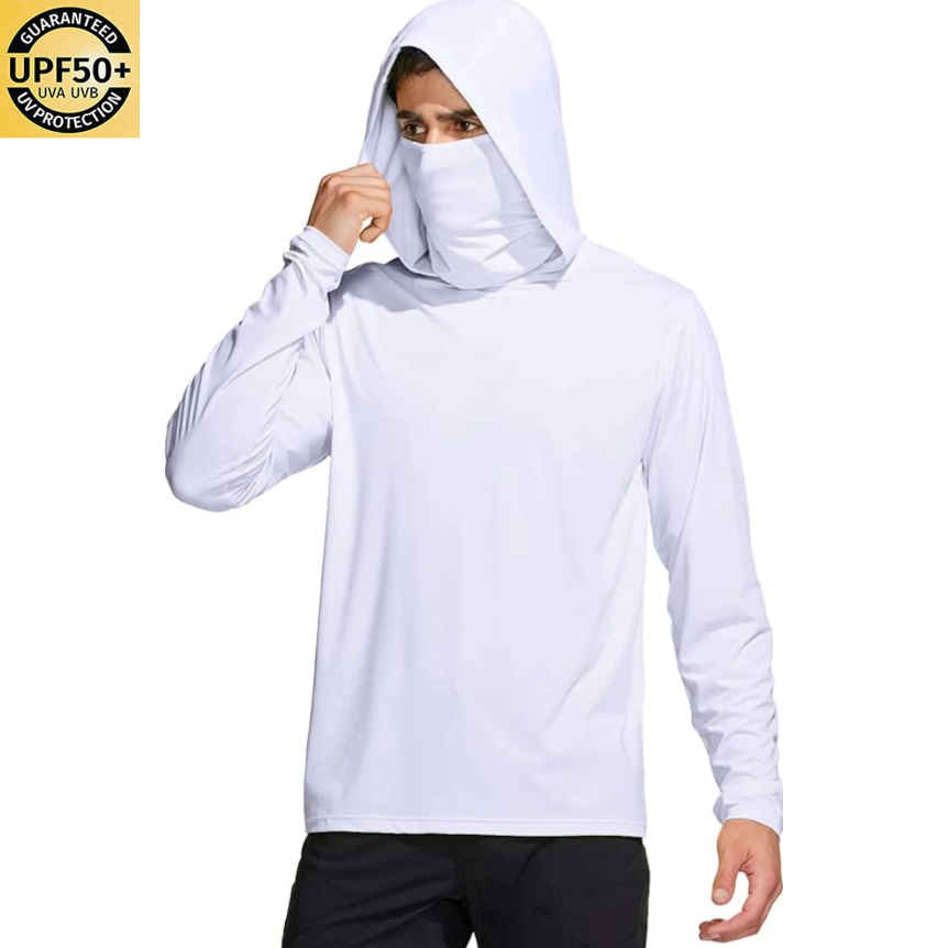 남성용 솔리드 컬러 후드 낚시 셔츠 내장형 페이스 마스 - Fishing Shirt Uv Protection 리뷰 및 가격